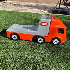 Vintage 23" Little Tikes ORANGE Flat Bed Semi Truck Race Team Hauler 1990’s